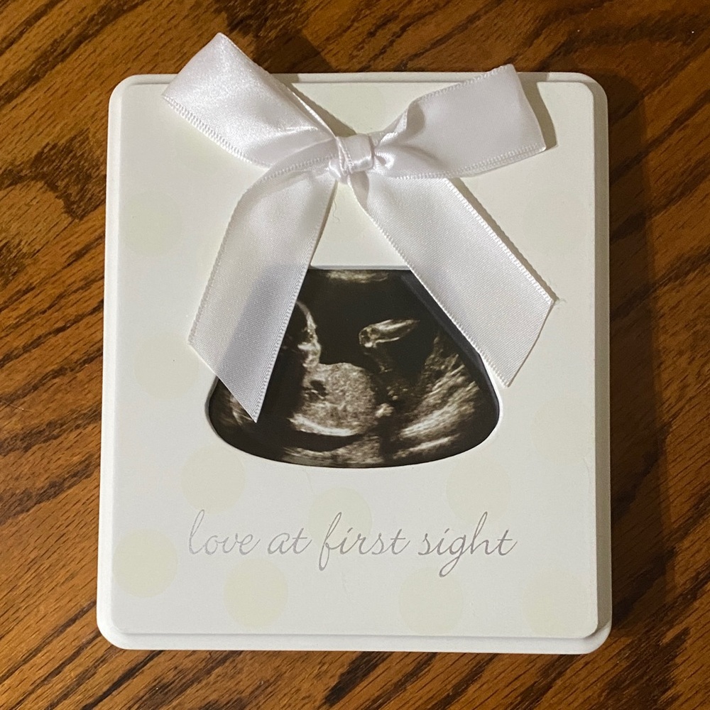 White Baby Sonogram Frame with Bow
Polka dots on front!